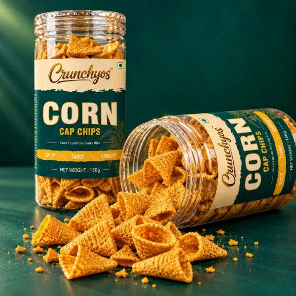 Corn cap chips spilling from the jar